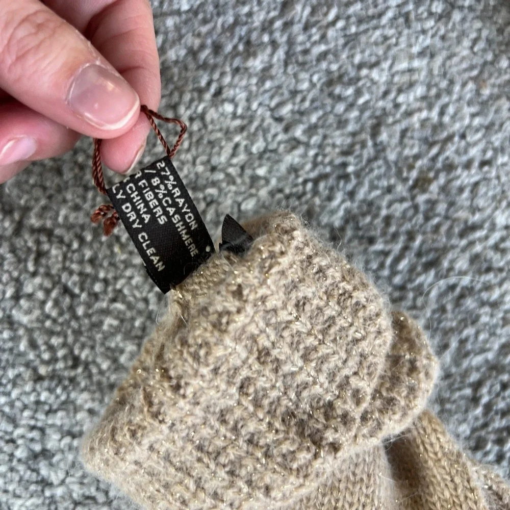 Coach‎ Knit Gloves Womens S/O Tan Gold Metallic Wool Cashmere Blend Shimmer